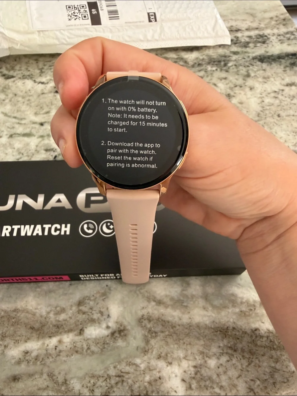 Rose Gold Smartwatch with Pink Silicone Band Brand New